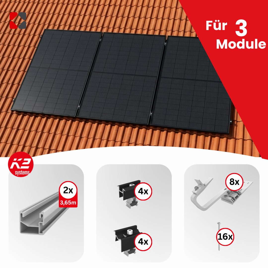 K2 Schrägdach Montageset - 3 Module