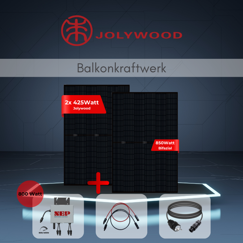 850 Watt Balkonkraftwerk - 2x 425W Jolywood Full Black Module